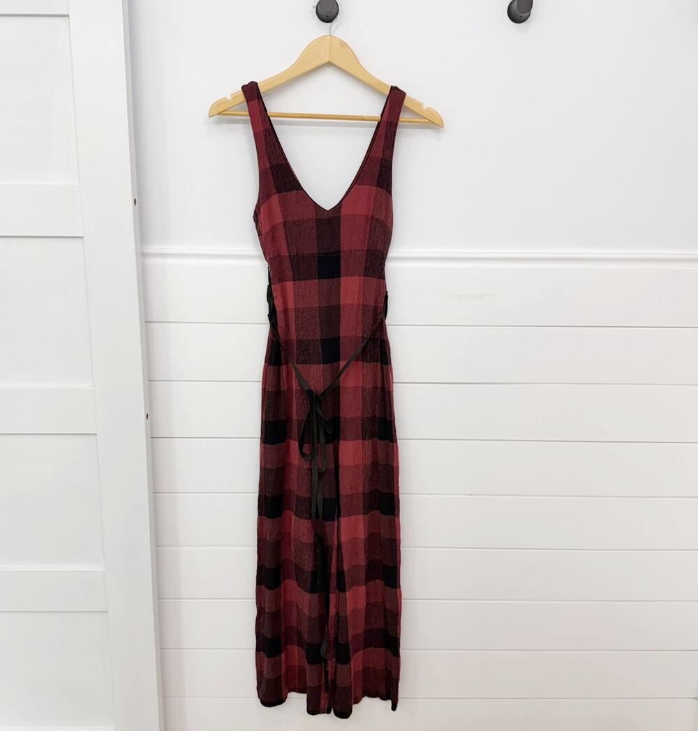 Women’s ETT:TWA Anthropologie buffalo plaid wide leg jumpsuit size 6